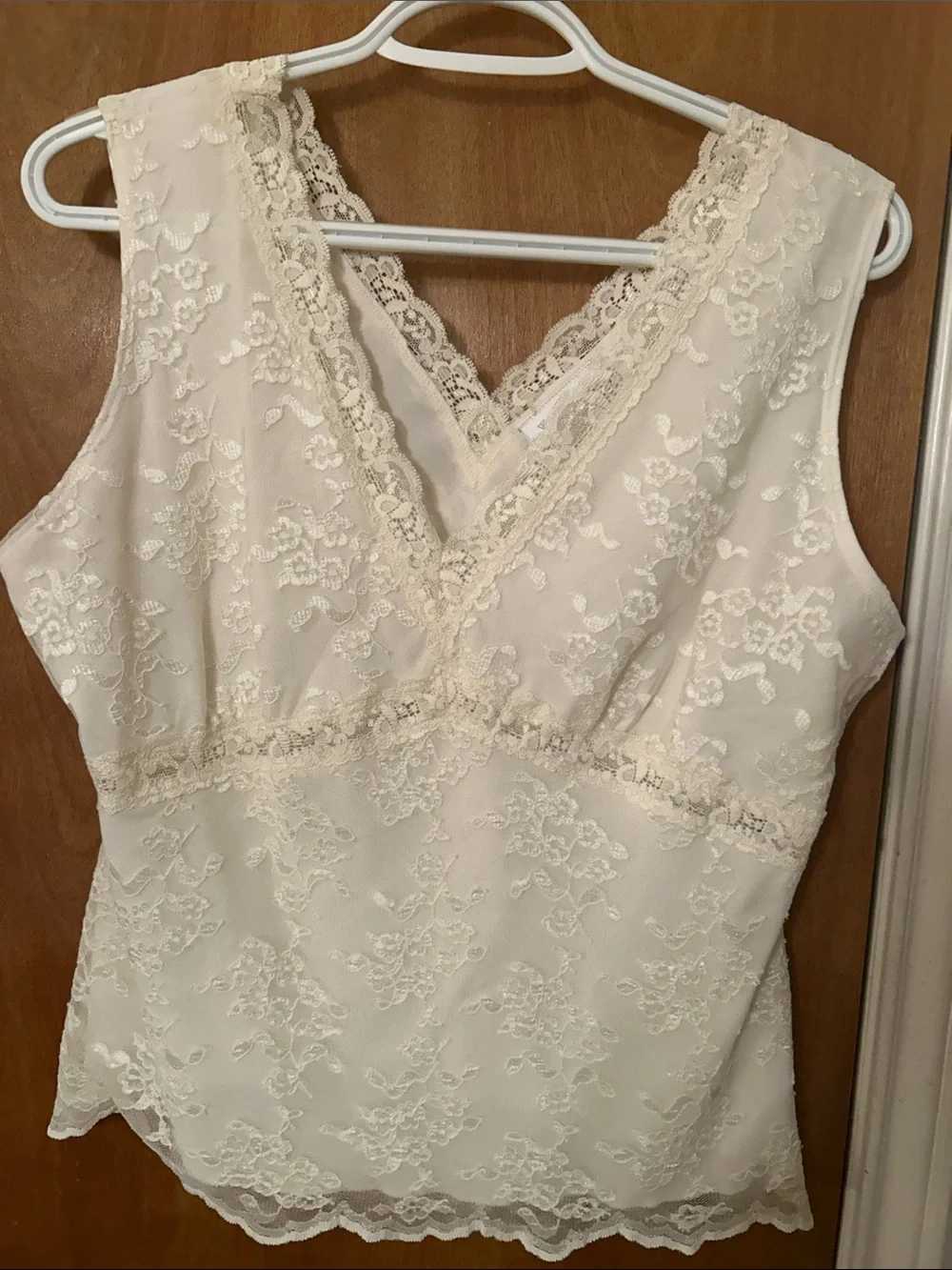 Lace-Trim V-Neck Women's Dress Top in Ivory. Large.